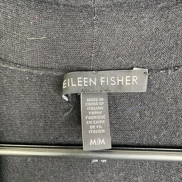 Eileen Fisher Cardigan 100% Merino Wool Italian Yarn Size M Open Front Black - Picture 5 of 12
